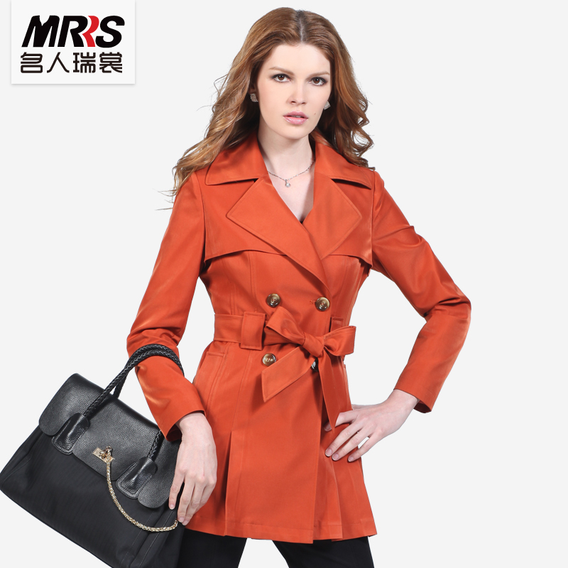 2012 autumn new arrival women's turn-down collar double breasted slim medium-long trench
