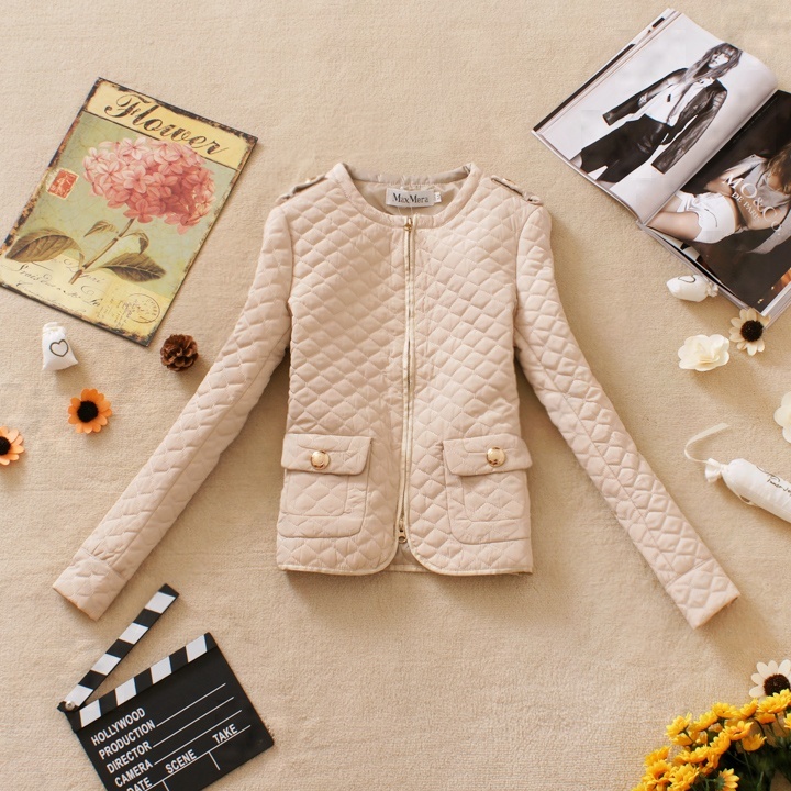 2012 autumn new arrival women's vintage epaulette pocket small o-neck slim wadded jacket cotton-padded jacket