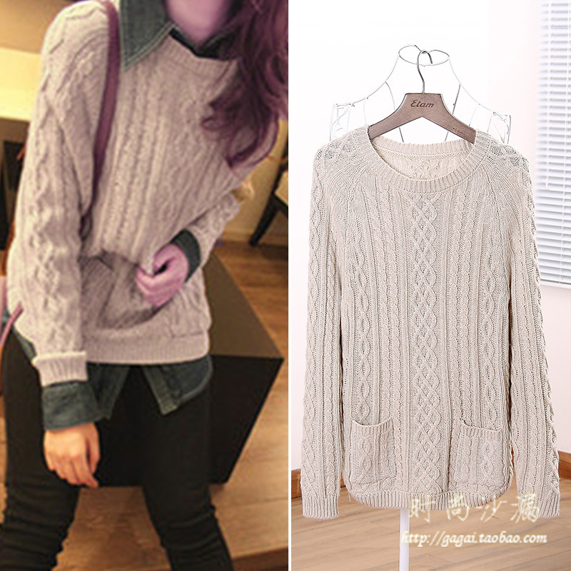 2012 autumn new arrival Women vintage loose round batwing sleeve long-sleeve knitted pullover sweater c28