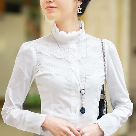 2012 autumn new arrival work wear OL outfit long-sleeve shirt women's slim stand collar laciness basic shirt