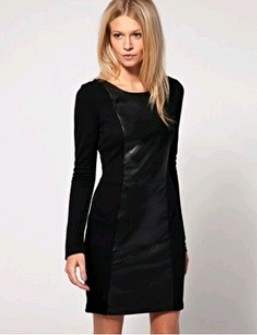 2012 Autumn new Fashion Ladies' elegant patchwork leather Mini Dresses Long sleeve sexy evening party prom Vintage cascul slim