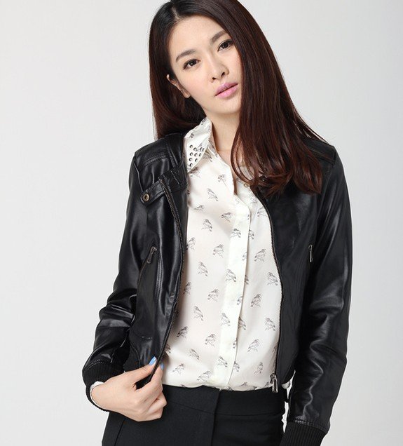 2012 Autumn New fashion Vintage PU Women Leather Short Jackets Zipper Rivet Brand Coat Lapel Casual Outerwear Tops classic