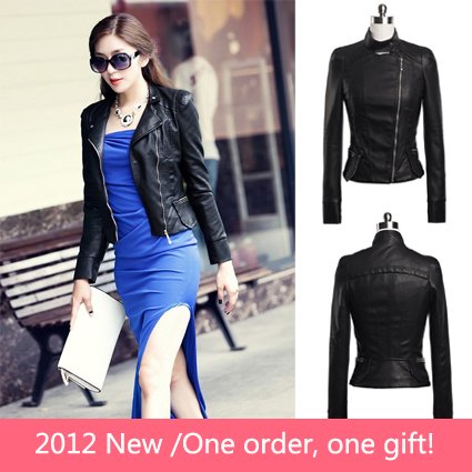 2012 Autumn New Fashion Women's Oblique zipper locomotive fur clothing Korea  Leather Jacket  Slim Ladies Coat Outerwear 1112