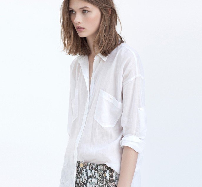 2012 Autumn new fashion womens' classice white chiffon elegant casual blouse loose t shirt pockets transparent slim brand design