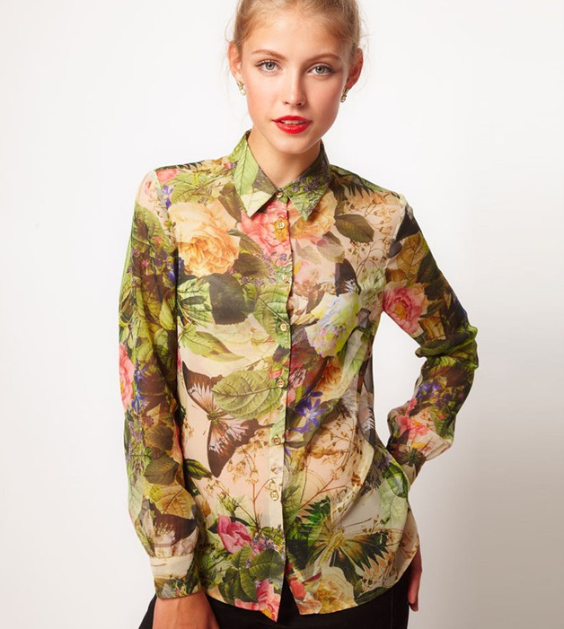 2012 Autumn new fashion womens' OL elegant Floal print chiffon blouse long sleeve quality casual t shirt slim brand design