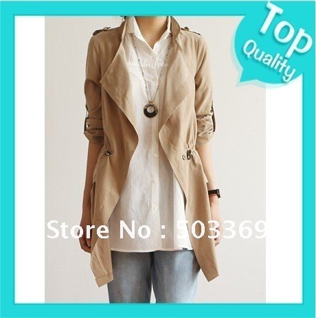 2012 Autumn New Korean version Slim Fit Elastic waist Medium style Sun block Casual coat Women's Wind Breaker jacket Free Ship