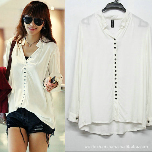 2012 Autumn new single-breasted loose white long-sleeved women's casual shirts 2199