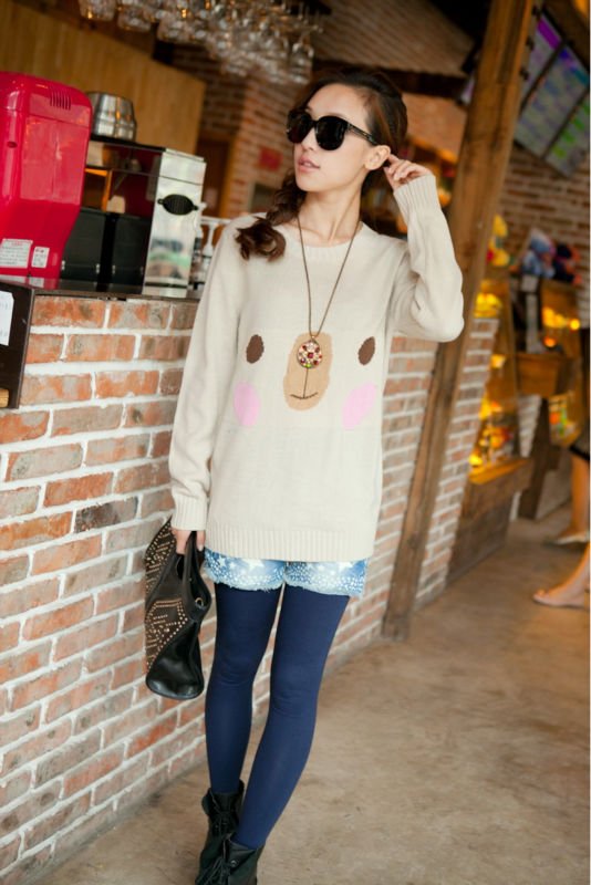 2012 Autumn new style hot sell women sweet relaxing bear smill Pullovers full O-Neck knitted Sweaters free shipping LJ083