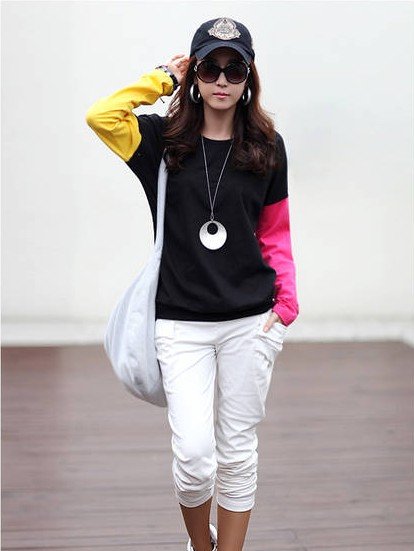 2012 autumn newest women's sweater,Casual ,multicolor stitching, loose long-sleeved sweater#M183