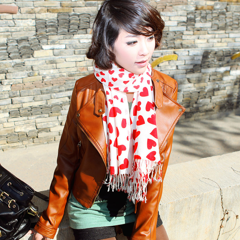 2012 autumn o-neck leather jacket female outerwear PU short design small leather clothing female