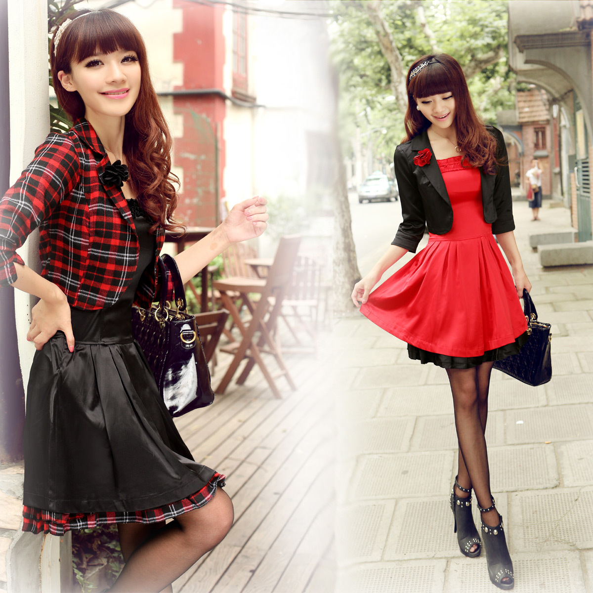 2012 autumn one-piece dress twinset corsage women's skirt