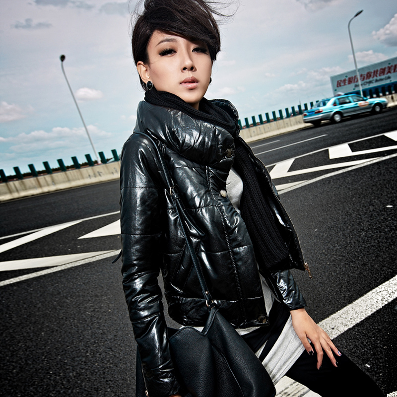 2012 autumn outerwear casual chromophous women's small leather clothing female short design slim PU cotton-padded jacket 21g8208