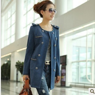 2012 autumn outerwear double breasted o-neck medium-long solid color trench women's new arrival
