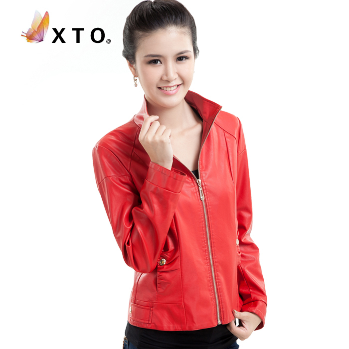 2012 autumn outerwear jacket female fashion motorcycle short design slim women's leather clothing leather clothing free shipping