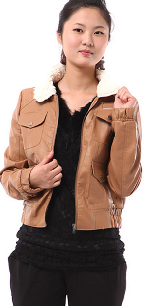 2012 autumn outerwear leather clothing female short design slim water washed leather PU jacket berber fleece turn-down collar