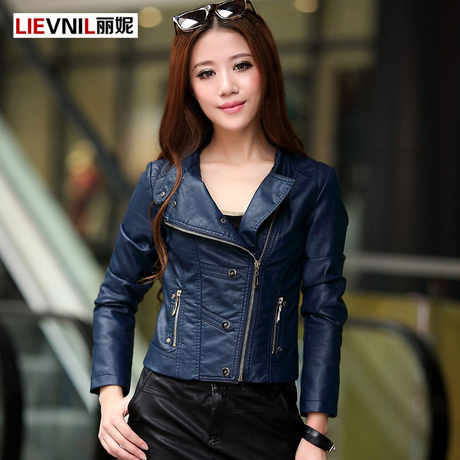 2012 autumn outerwear leather clothing female slim women's water wash motorcycle jacket leather jacket