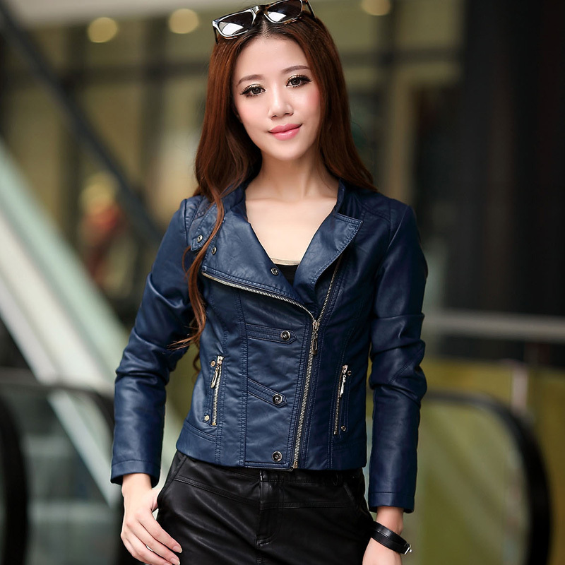 2012 autumn outerwear leather clothing female slim women's water wash motorcycle jacket leather jacket