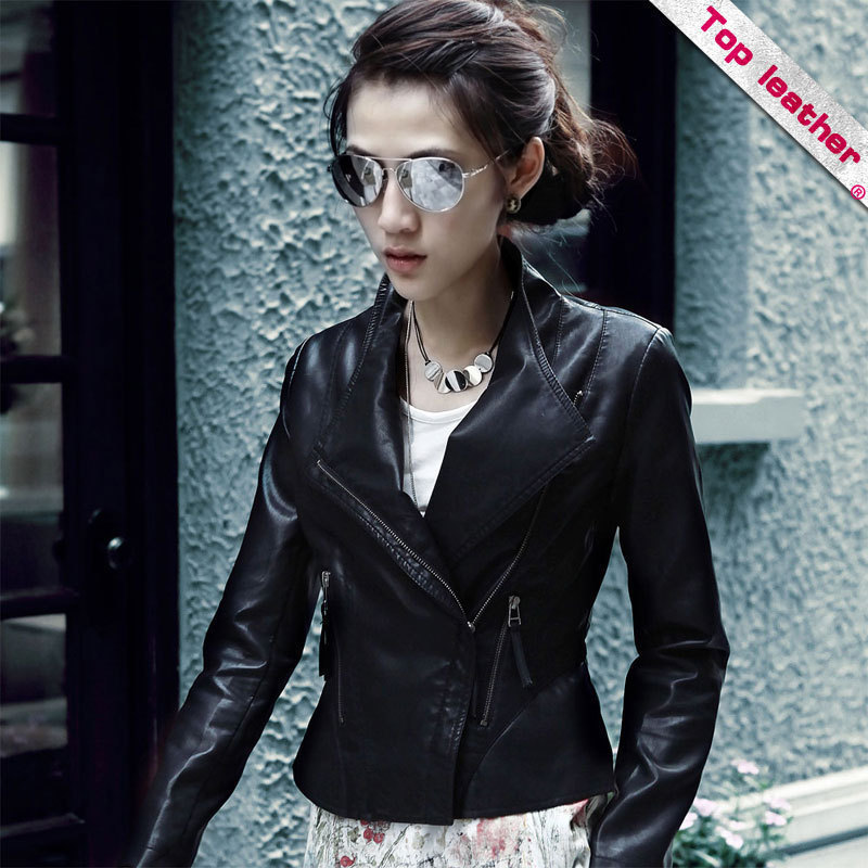 2012 autumn outerwear motorcycle zipper short design slim PU small leather clothing women jacket 1182