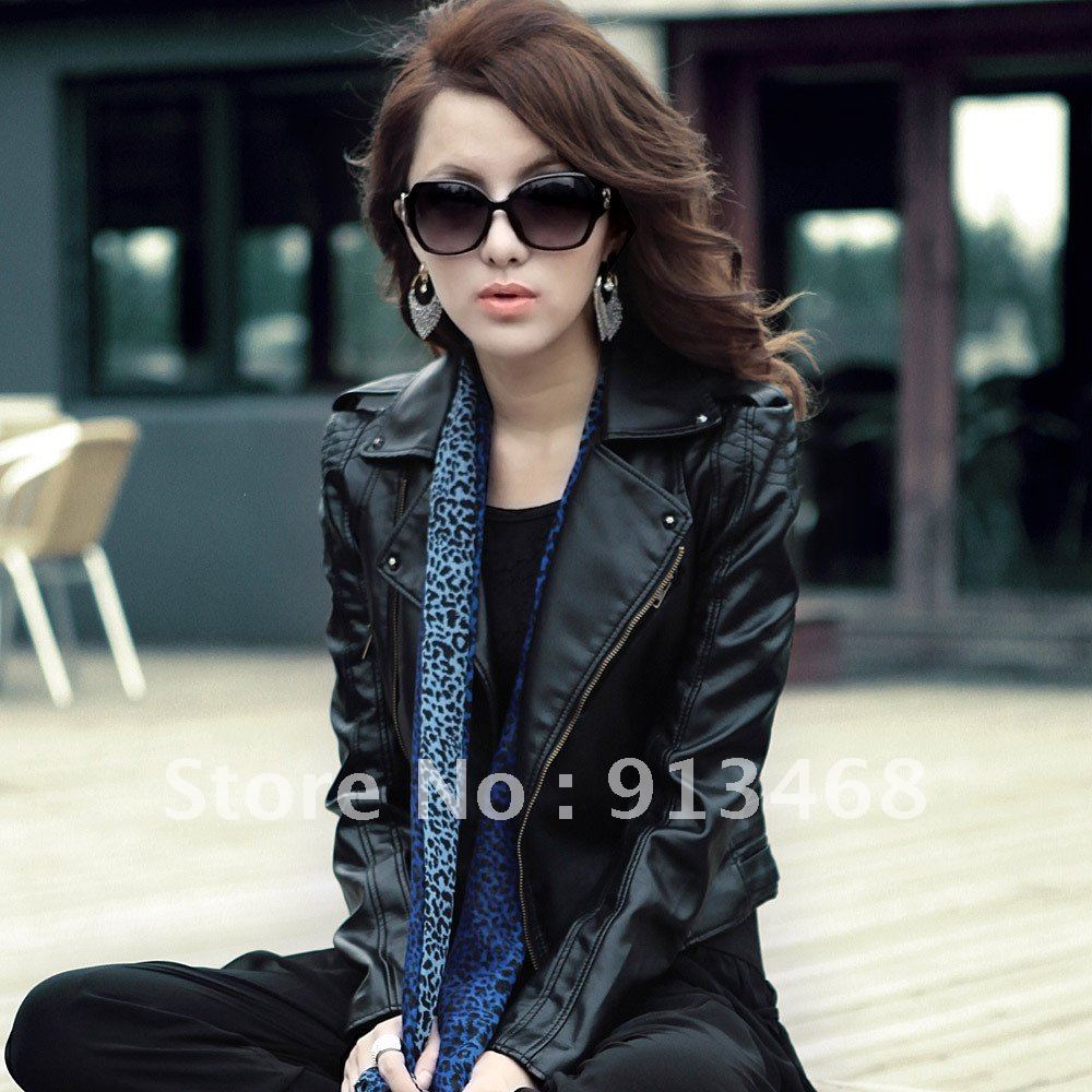 2012 autumn outerwear short design slim turn-down collar small leather clothing women's motorcycle jacket 1f1011c