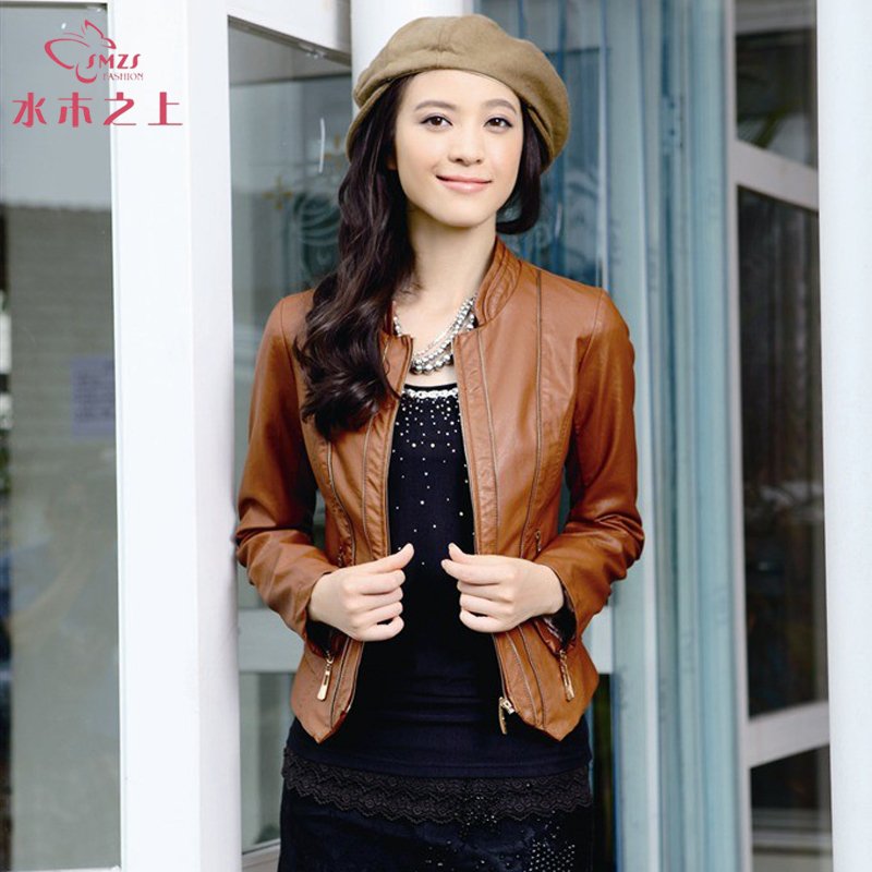 2012 autumn  outerwear slim motorcycle zipper women's short design leather clothing PU clothing short design 5 colours