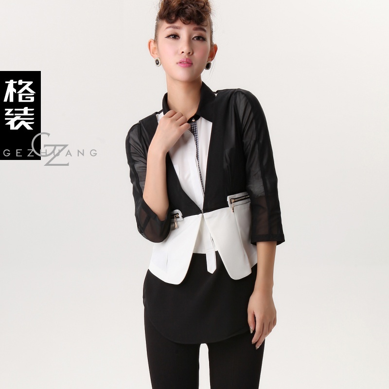 2012 autumn outerwear women's fashion slim black and white patchwork w25 long-sleeve coat