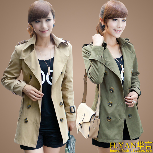 2012 autumn outerwear women's fashion trench new arrival slim double breasted medium-long trench outerwear 2870