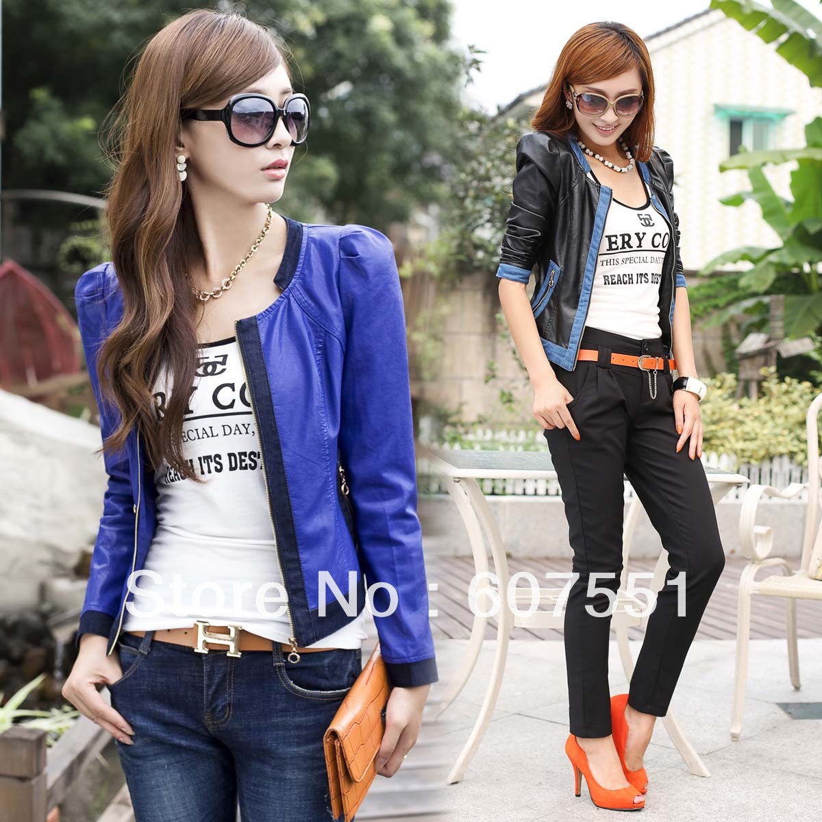 2012 autumn outerwear women's PU jacket spring and autumn slim women's o-neck leather clothing female