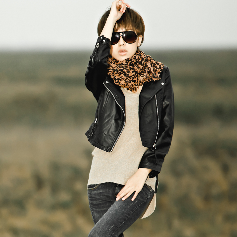 2012 autumn outerwear women's small leather clothing female short design slim PU jacket 01g3110