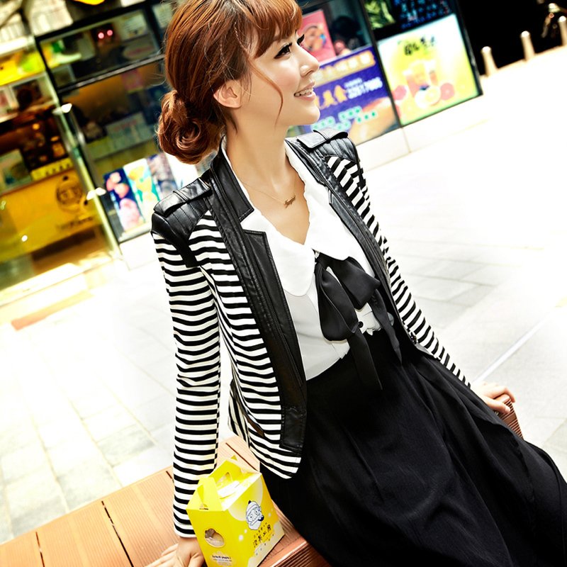 2012 autumn outerwear women's small leather clothing female short design slim PU jacket 21g3684