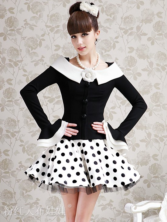 2012 autumn outfit new outwear black & white set spell elegant wrapped shoulder cultivate  winter or autumn outwear for lady