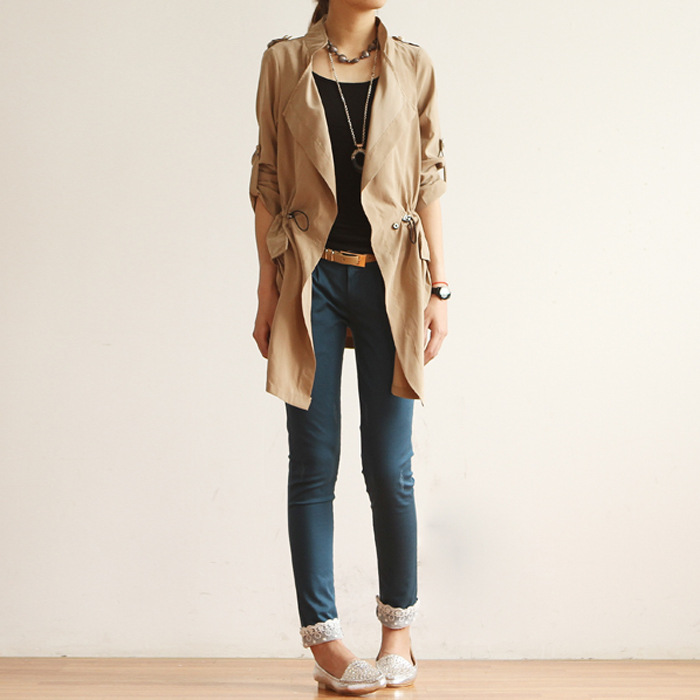 2012 autumn pliableness bandage slim medium-long female casual outerwear trench