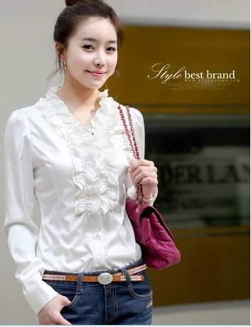 2012 autumn plus size available ol elegant long-sleeve faux silk shirt women's shirt basic shirt Free Shipping