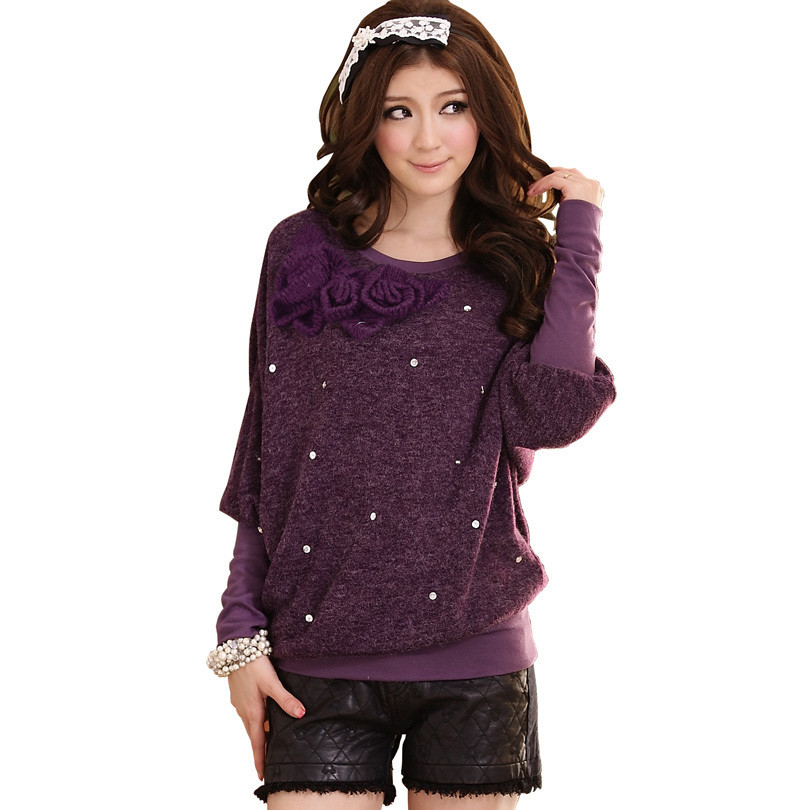 2012 autumn plus size clothing batwing sleeve slim sweater long-sleeve thermal top