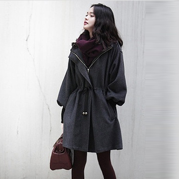 2012 autumn plus size clothing slim trench overcoat sheep cashmere with a hood drawstring woolen outerwear FREE SHIPPING