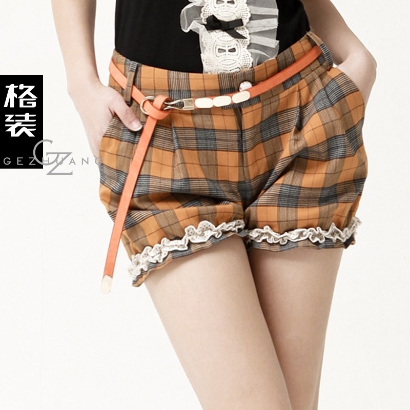 2012 autumn plus size lovely skorts all-match women's sweet lace plaid shorts k09