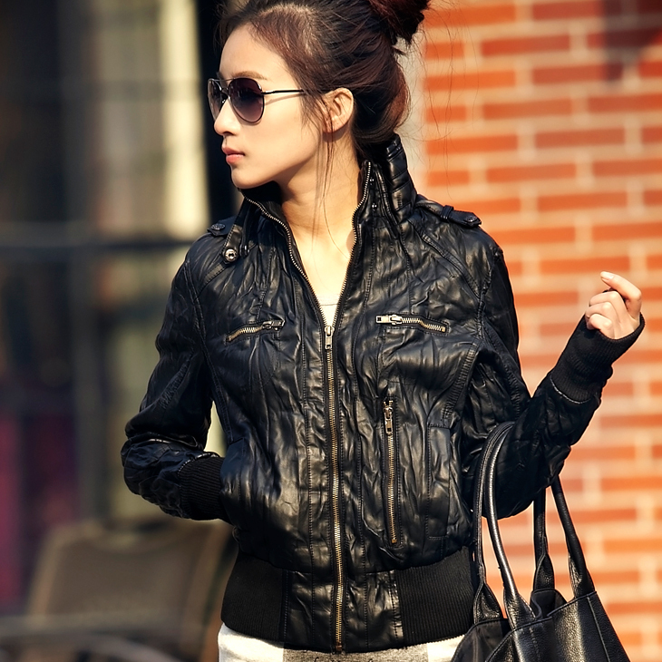 2012 autumn plus size PU clothing outerwear short design women's jacket motorcycle leather clothing