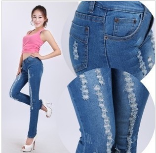 2012 autumn plus-size slim wearing hole casual tights women thicken straight loose pencil skinny leggings pants trousers jeans