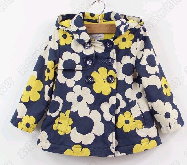 2012  autumn Polar fleece fabric liner vintage flower cute with a hood trench female child fleece outerwear 1 - 8