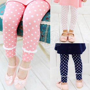 2012 autumn polka dot laciness paragraph girls clothing baby trousers legging kz-1055