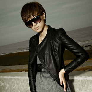 2012 autumn PU leather coat female short design slim leather clothing 11g3533