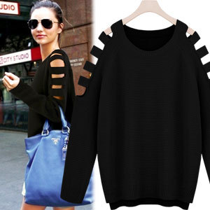 2012 autumn pullover o-neck female sweater hole loose long after short long-sleeved shirt female personality outerwear
