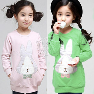 2012 autumn rabbit girls clothing baby long design sweatshirt wt-0597