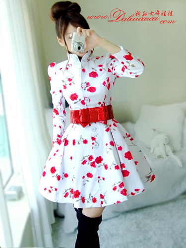 2012 autumn rose small stand collar slim 100% cotton trench free shipping
