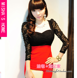 2012 autumn sexy lace pad slim hip long-sleeve one-piece dress