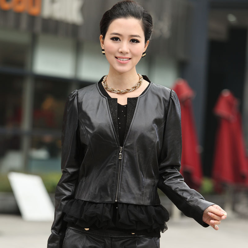 2012 autumn sheepskin lace slim women's genuine leather clothing free shipping dropshipping
