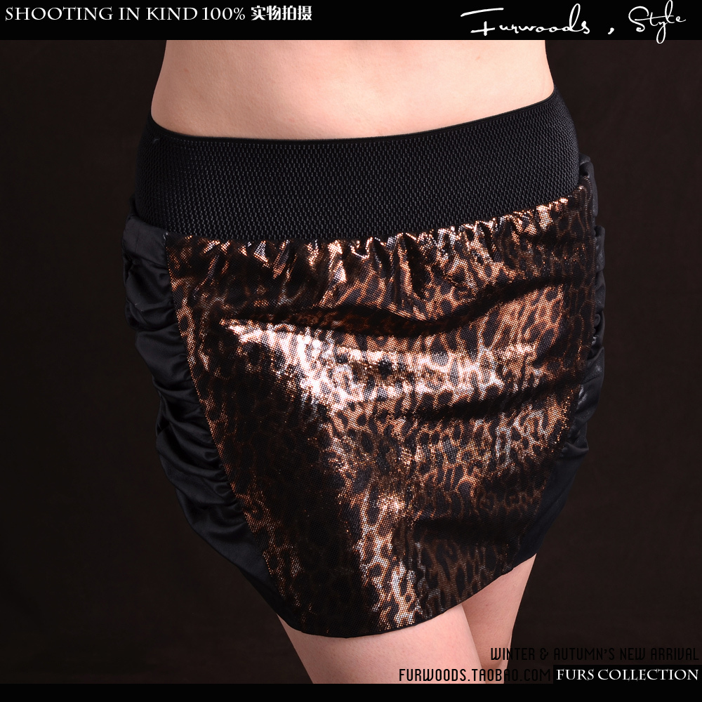 2012 autumn sheepskin leopard print genuine leather bust skirt slim hip short skirt slim leather skirt female