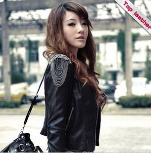 2012 autumn short design leather clothing women's slim coat jacket casual motorcycle jacket