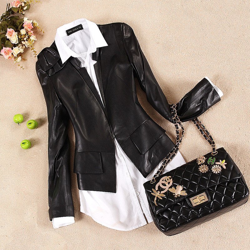 2012 autumn short design sheepskin genuine leather clothing female outerwear d001