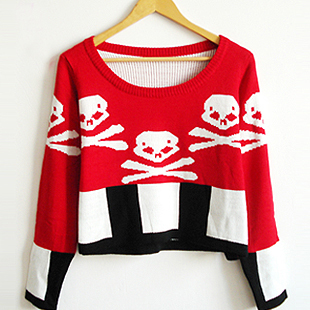 2012 autumn short design sweater women's sweater o-neck basic skull letter outerwear