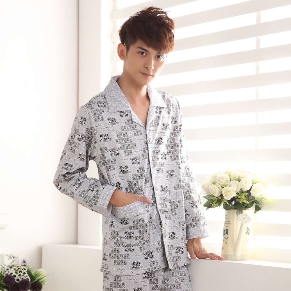 2012 autumn sleepwear men's long-sleeve sleepwear twinset knitted cotton casual lounge